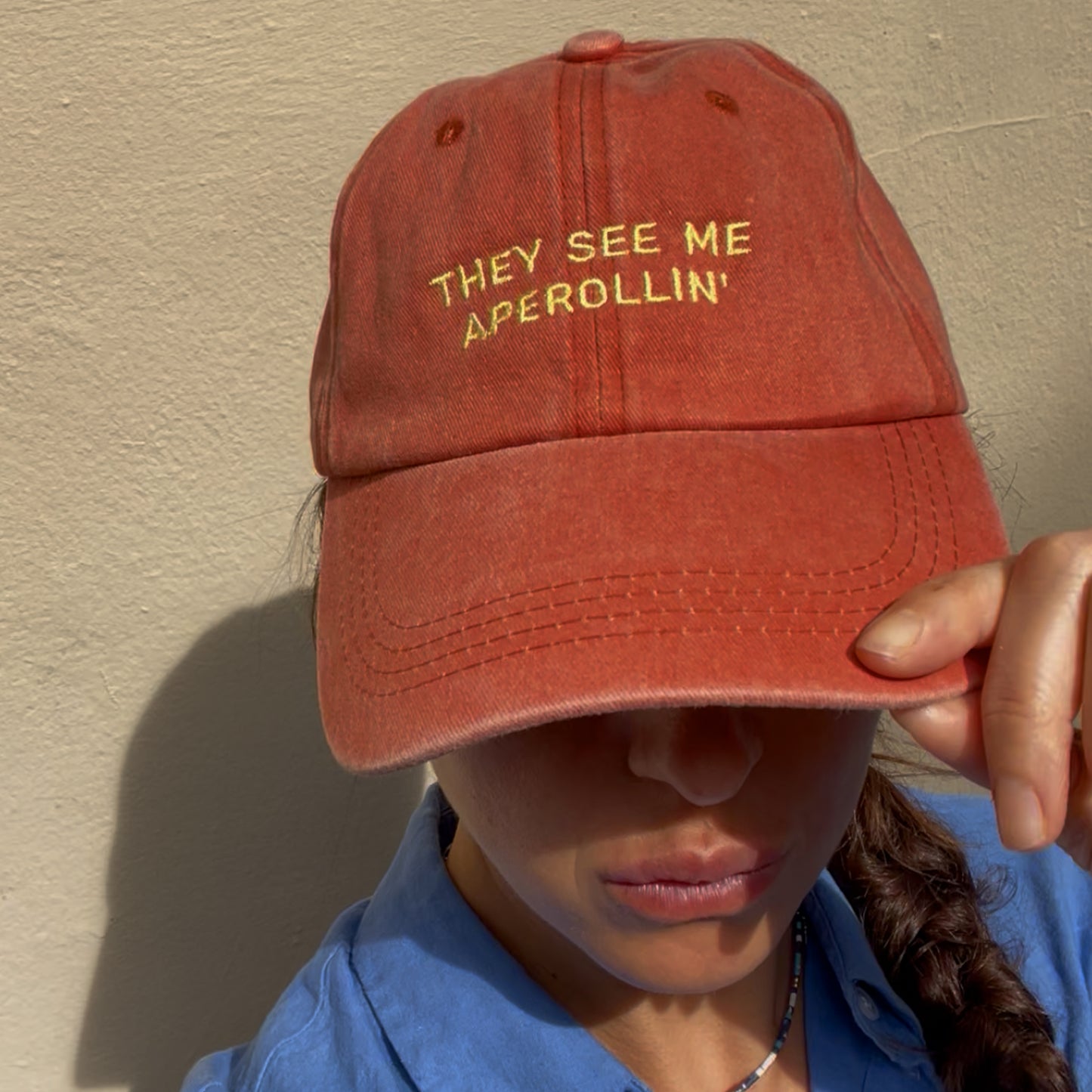 Personalized Orange Baseball Cap “They See Me Aperollin” Embroidered
