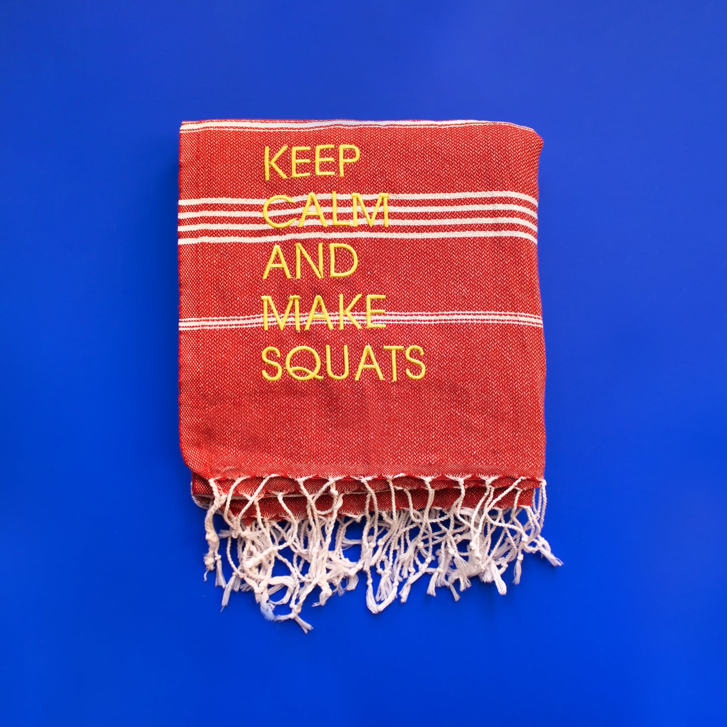 "KEEP CALM AND MAKE SQUATS" Besticktes Hamamtuch