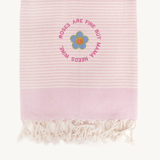"MAMA NEEDS WINE" Embroidered Hammam Towel