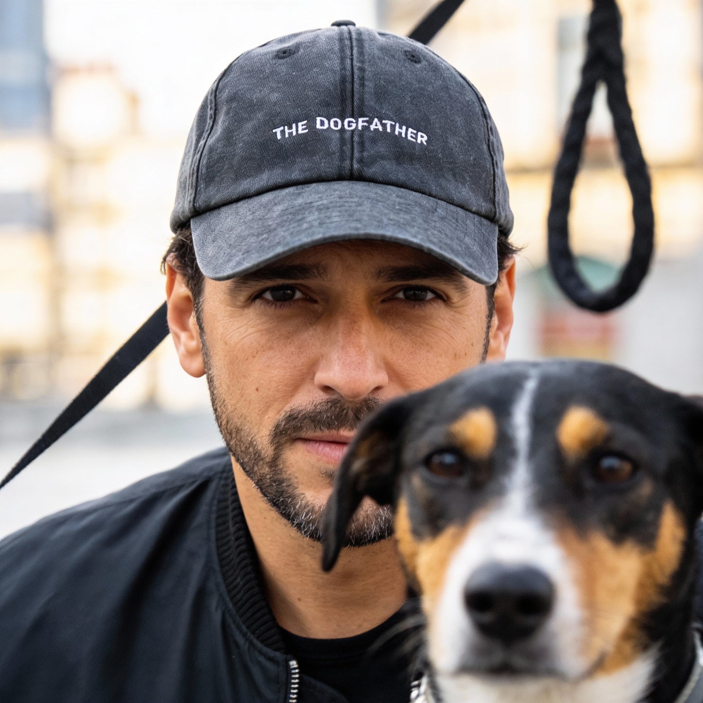 Personalisierte Vintage Anthracite Basecap "The Dogfather"