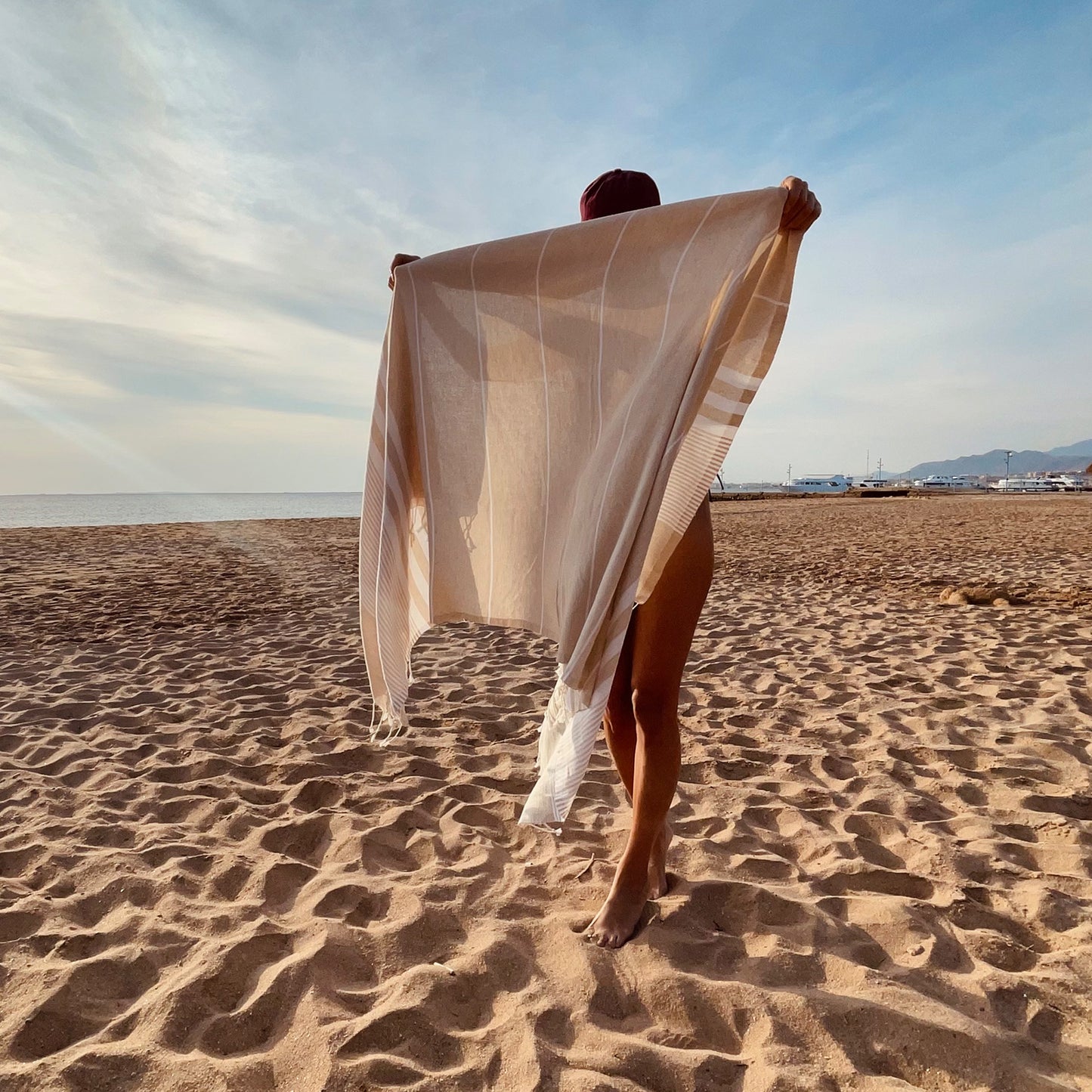 BEACH GIRLS Beige Turkish Beach Towel - lightweight, quick-drying & versatile