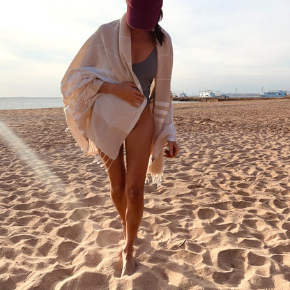 BEACH GIRLS Beige Turkish Beach Towel - lightweight, quick-drying & versatile