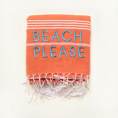 "BEACH PLEASE" Embroidered Turkish Towel