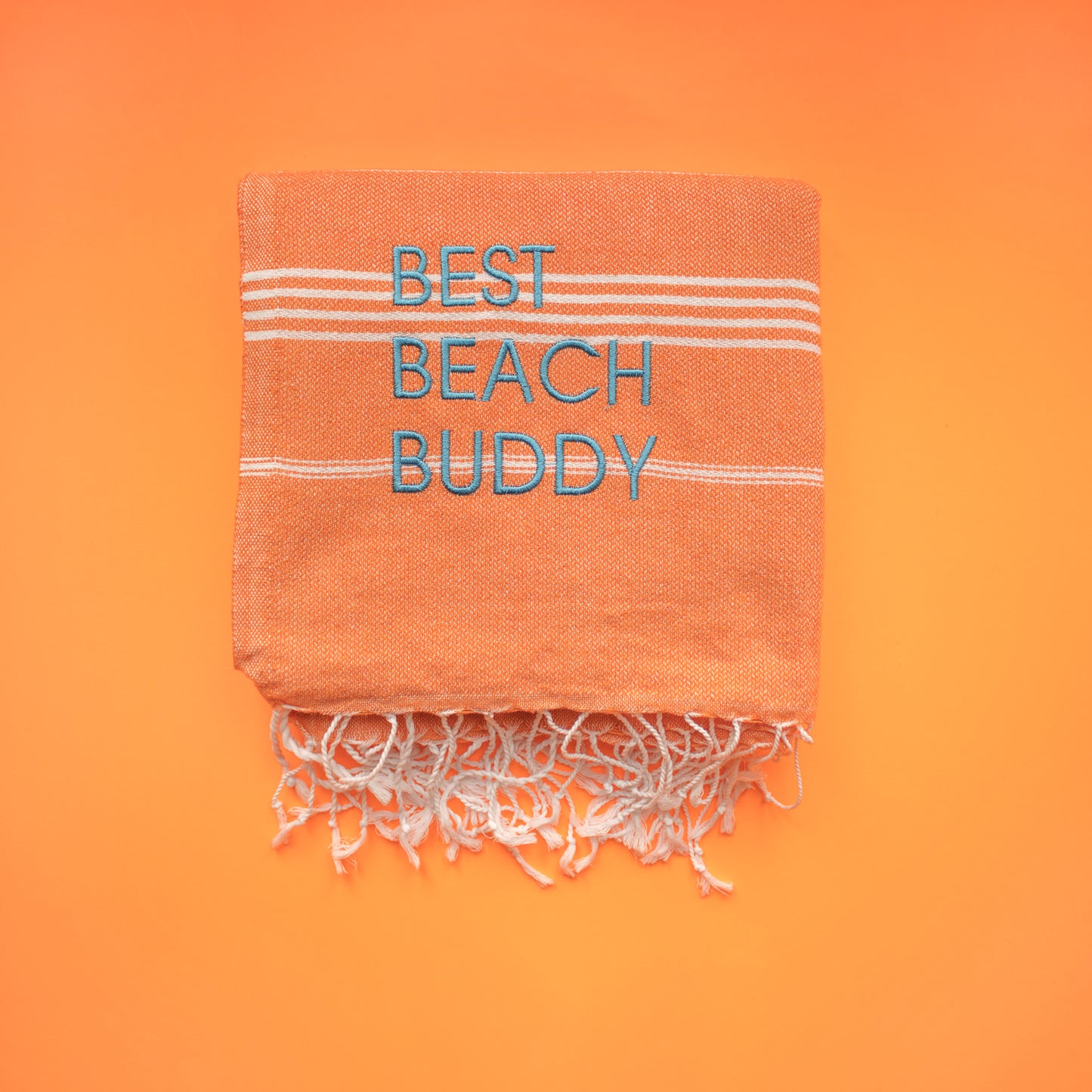 "BEST BEACH BUDDY" Embroidered Hammam Towel - Orange