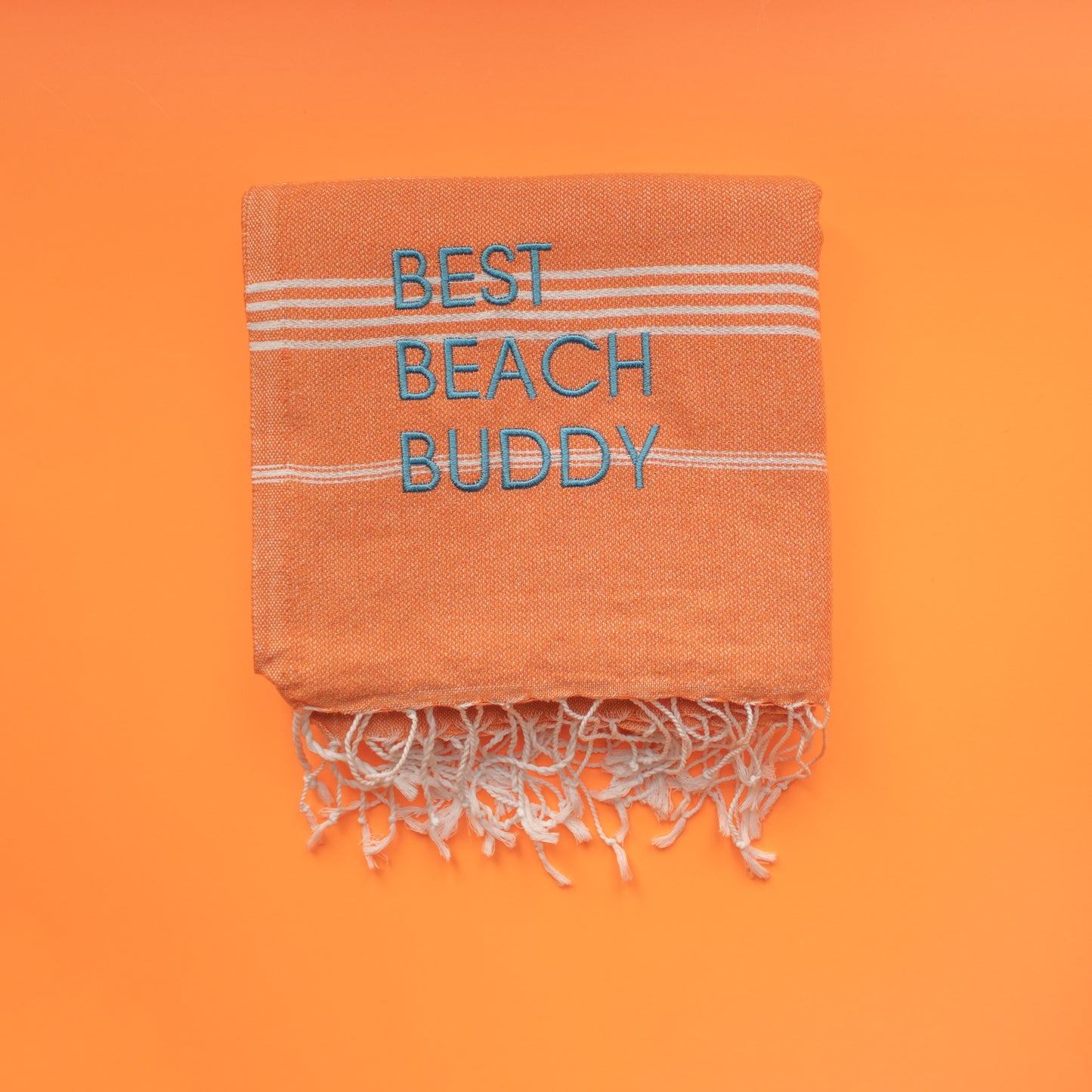 "BEST BEACH BUDDY" Embroidered Hammam Towel - Orange