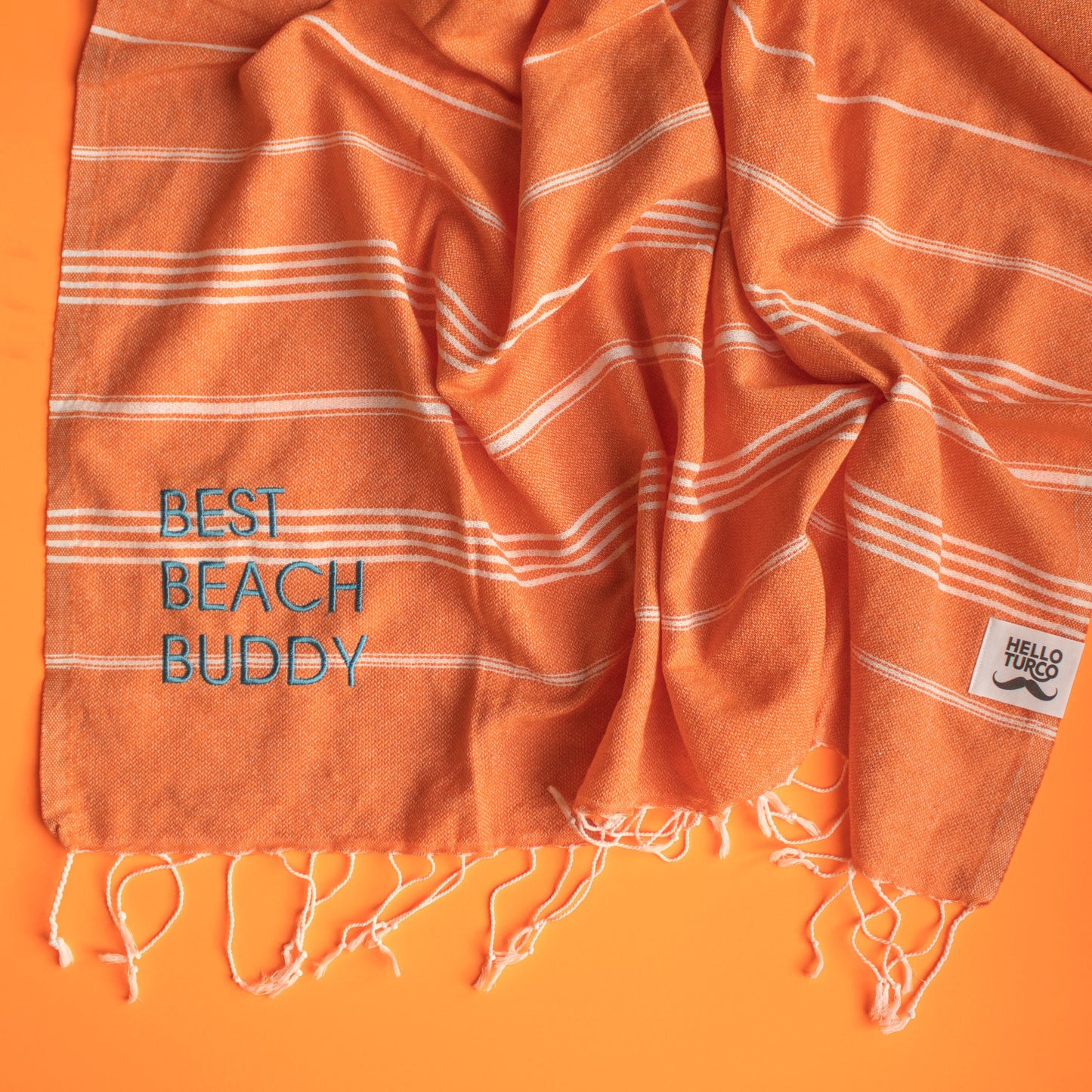 "BEST BEACH BUDDY" Embroidered Hammam Towel - Orange