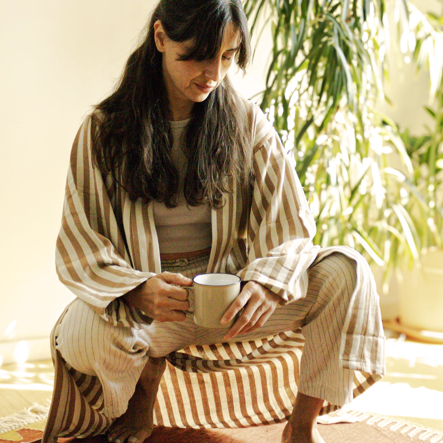 BROWN STRIPES ROBE - Handwoven Bathrobe for Relaxation