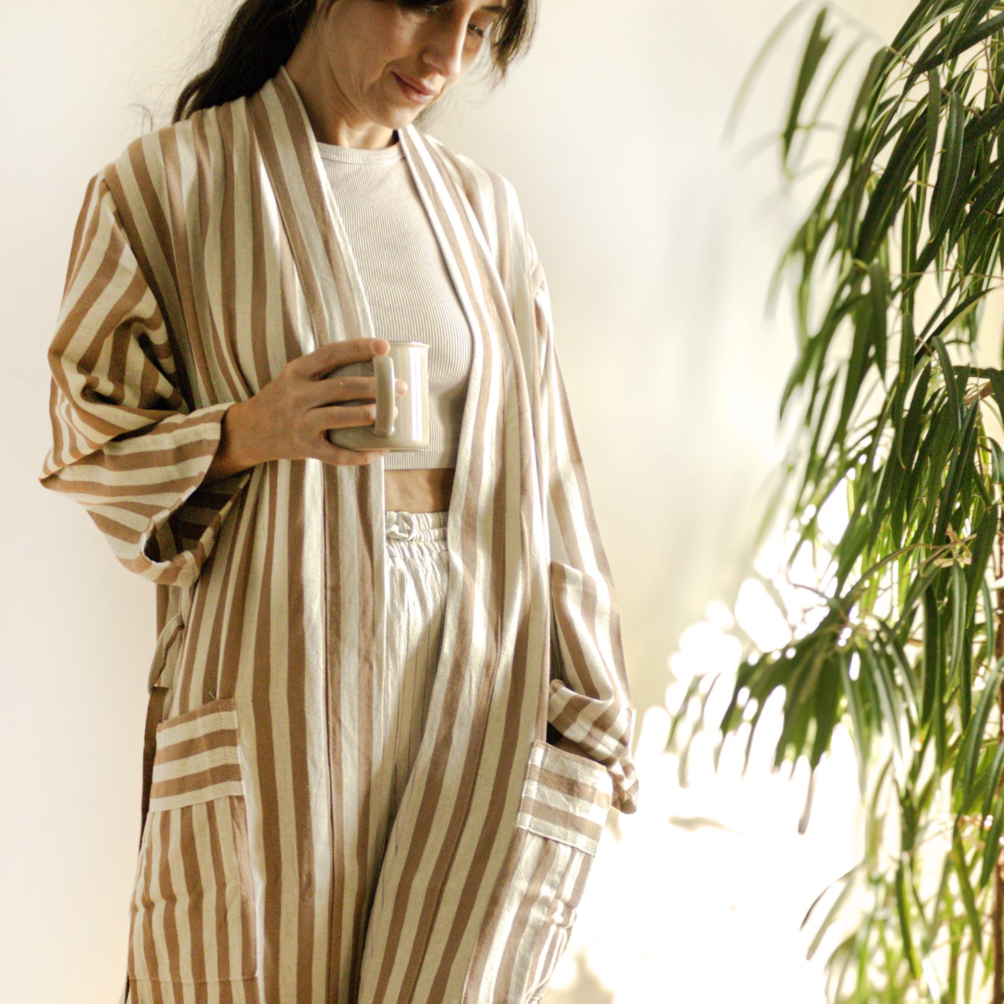 BROWN STRIPES ROBE - Handwoven Bathrobe for Relaxation