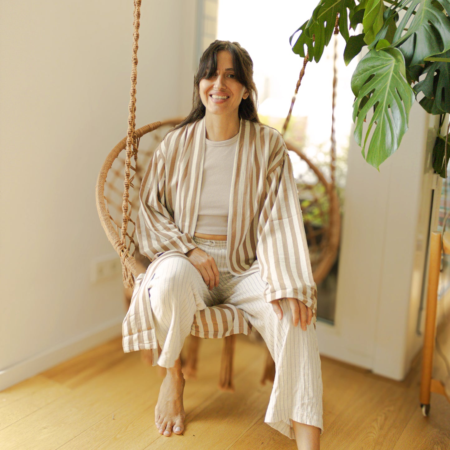 BROWN STRIPES ROBE - Handwoven Bathrobe for Relaxation