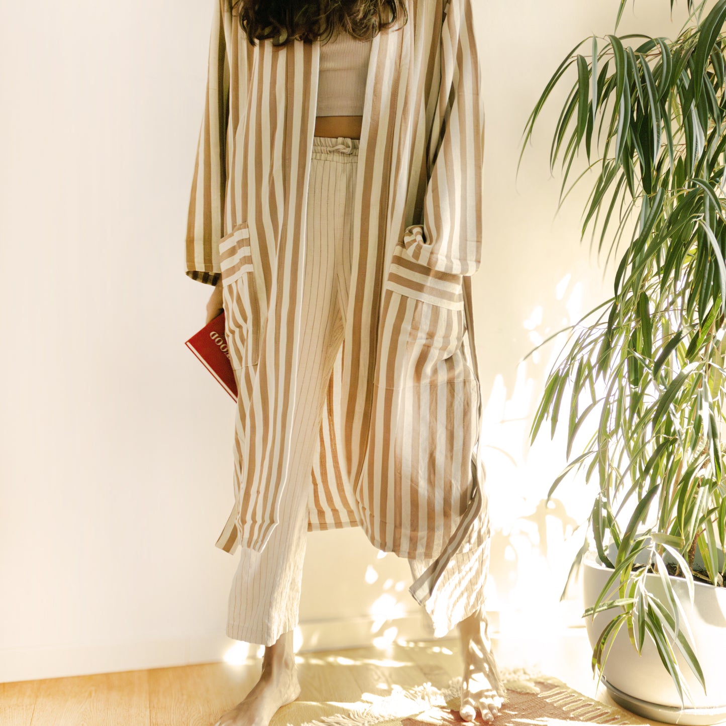 BROWN STRIPES ROBE - Handwoven Bathrobe for Relaxation