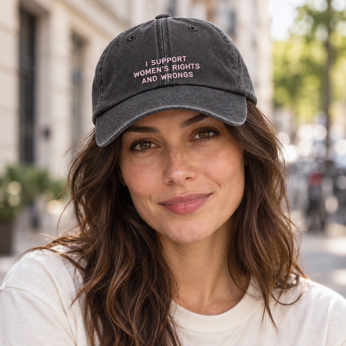 Personalisierte Vintage Black Cap "I Support Women's Rights And Wrongs" HELLO TURCO
