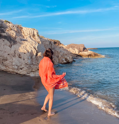 "BEST BEACH BUDDY" Embroidered Hammam Towel - Orange