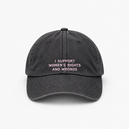 Personalisierte Vintage Black Cap "I Support Women's Rights And Wrongs" HELLO TURCO