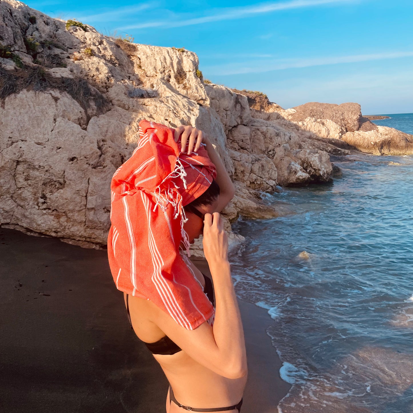 "BEST BEACH BUDDY" Embroidered Hammam Towel - Orange