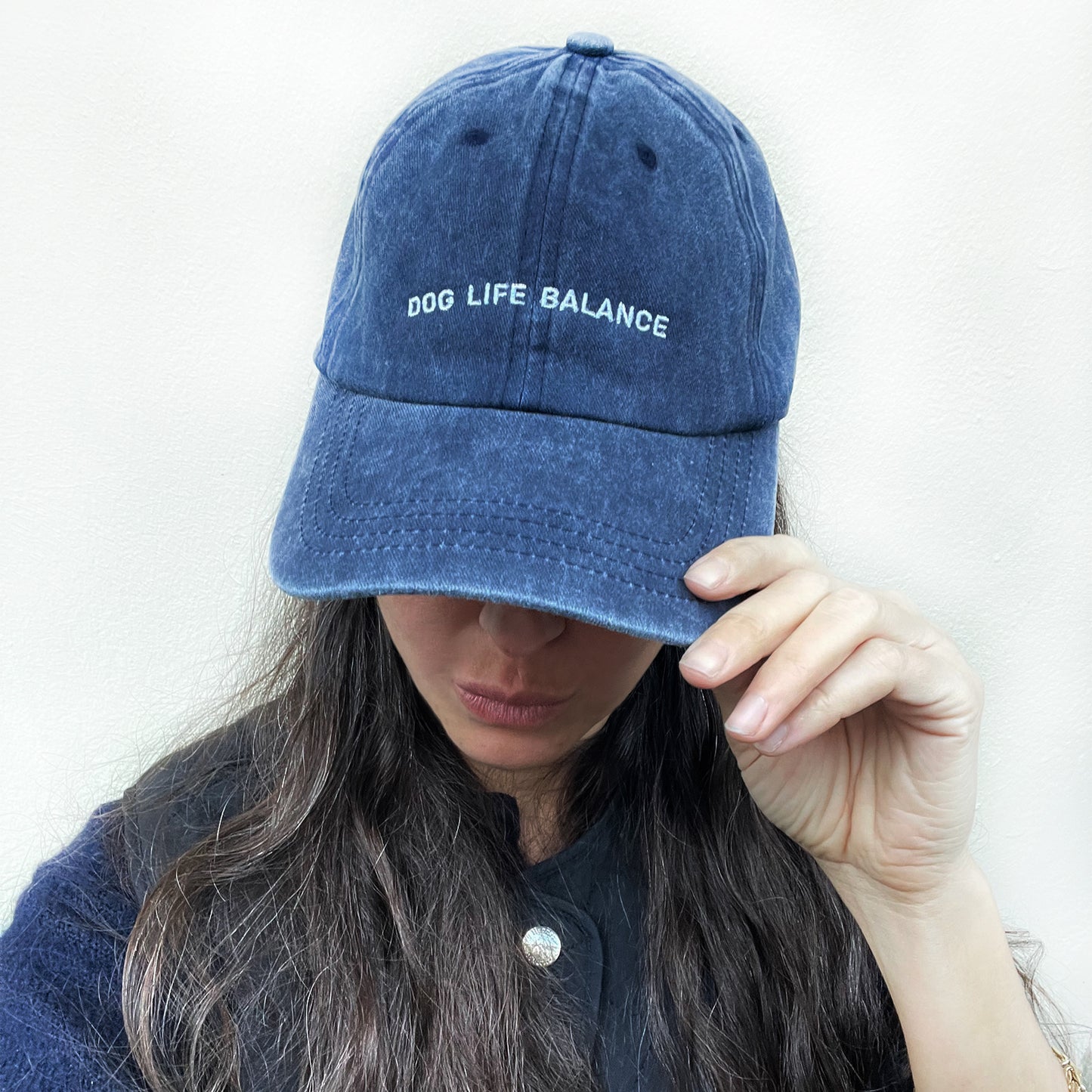 Personalisierte dunkelblaue Basecap "Dog Life Balance"