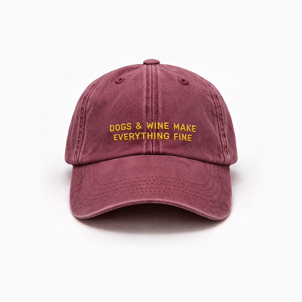 Personalized Vintage Red Cap "Dogs & Wine Make Everything Fine"