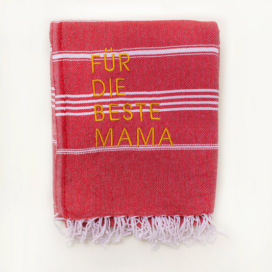 "FÜR DIE BESTE MAMA - ROT" Embroidered Turkish Towel