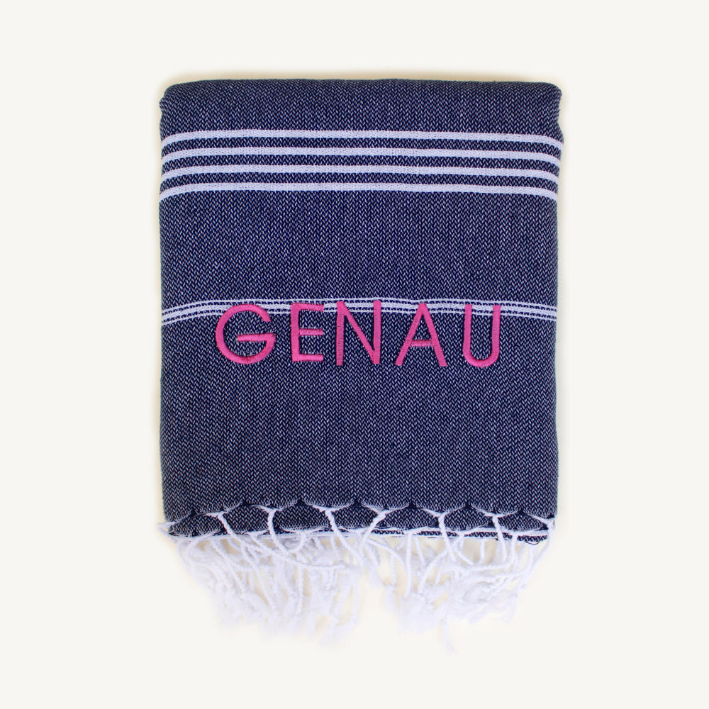 "GENAU" Embroidered Hammam Towel - Navy