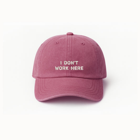 Personalized Red Baseball Cap “I Don't Work Here” Embroidered