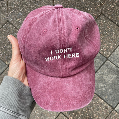 Personalized Red Baseball Cap “I Don't Work Here” Embroidered