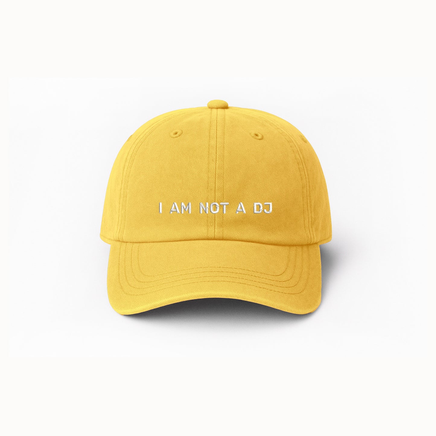Personalized Yellow Baseball Cap – “I AM NOT A DJ” Embroidered