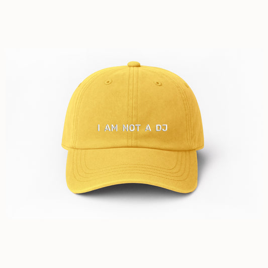 Personalized Yellow Baseball Cap – “I AM NOT A DJ” Embroidered