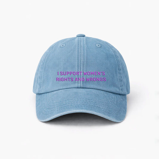 Personalisierte Vintage Light Blue Cap "I Support Women's Rights And Wrongs" HELLO TURCO
