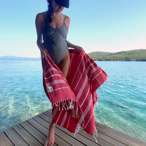 BEACH BOYS Red Turkish Towel - Your Perfect Beach Companion