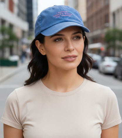 Personalized Vintage Light Denim Cap "I Support Women's Rights And Wrongs"