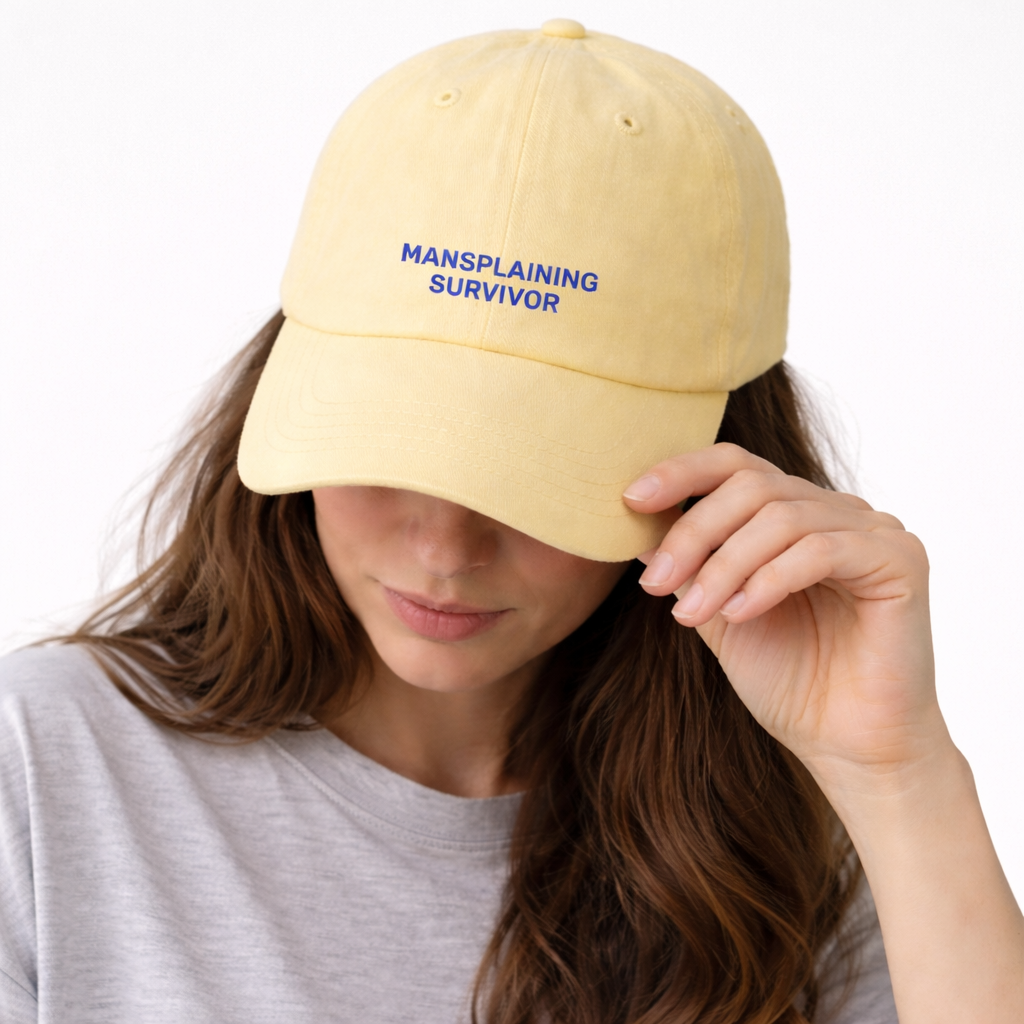 Personalisierte Light Yellow Cap "Mansplaining Survivor" HELLO TURCO