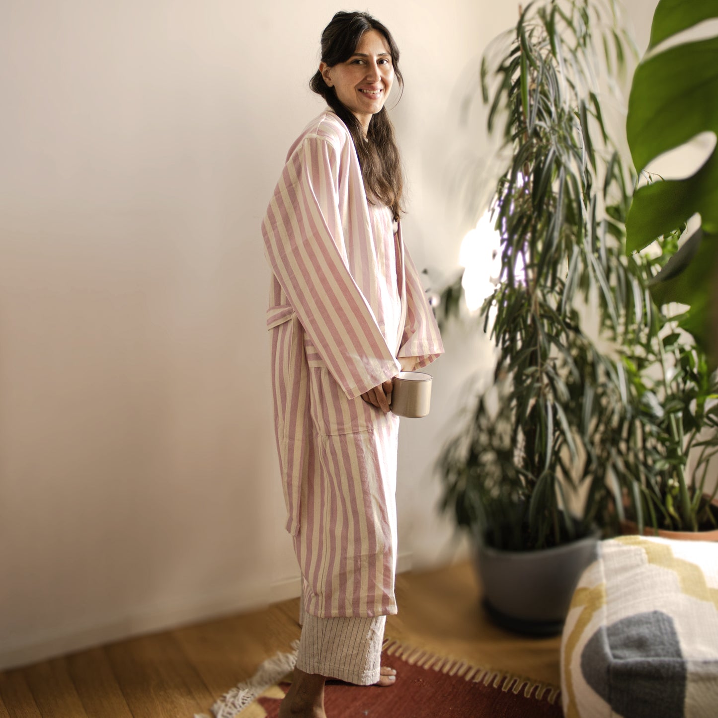 PINK STRIPES ROBE - Handwoven Bathrobe for Relaxation