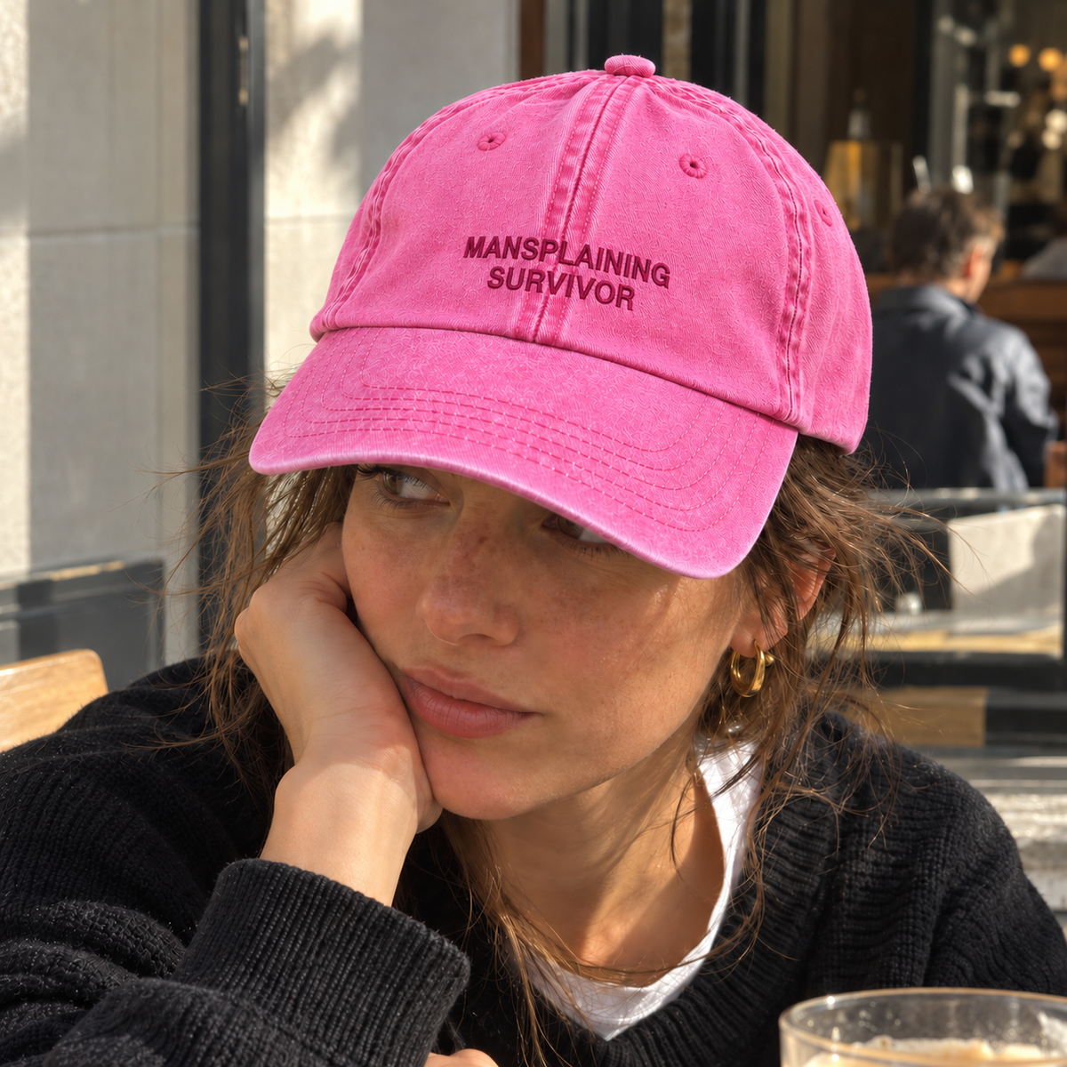 Personalisierte Vintage Pink Cap "Mansplaining Survivor"