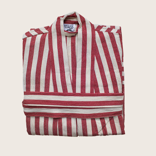 RED STRIPES ROBE - Handwoven Robe for Luxurious Relaxation