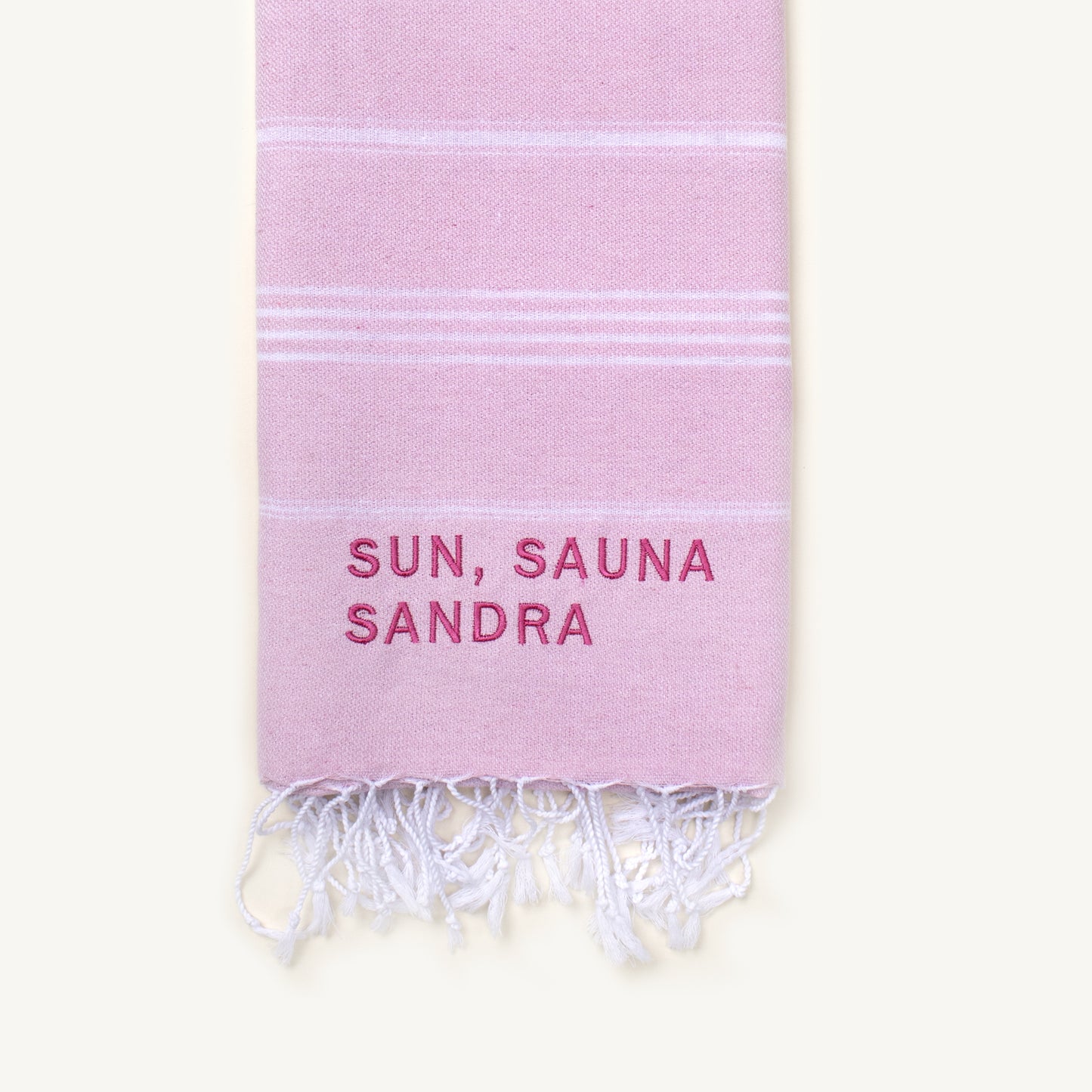 "SUN, SAUNA, SANDRA" Embroidered Turkish Towel