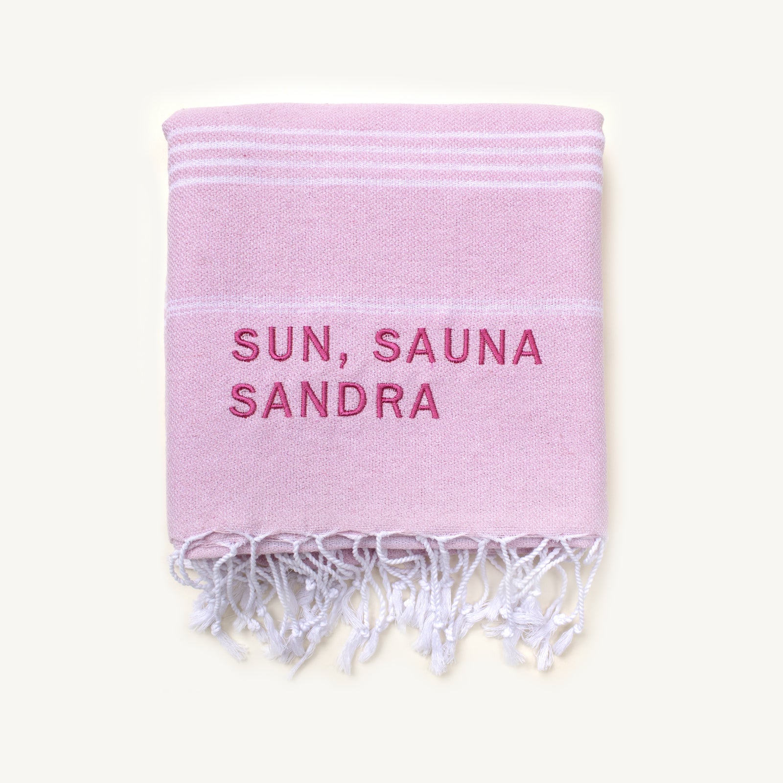 "SUN, SAUNA, SANDRA" Embroidered Turkish Towel