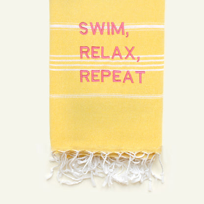 "SWIM, SWEAT, REPEAT" embroidered Hammam Towel