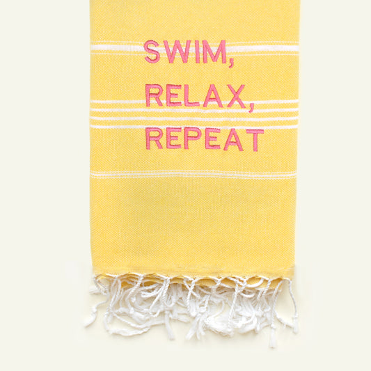 "SWIM, SWEAT, REPEAT" embroidered Hammam Towel