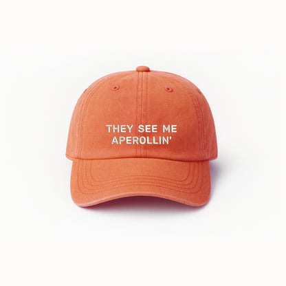 Personalized Orange Baseball Cap “They See Me Aperollin” Embroidered