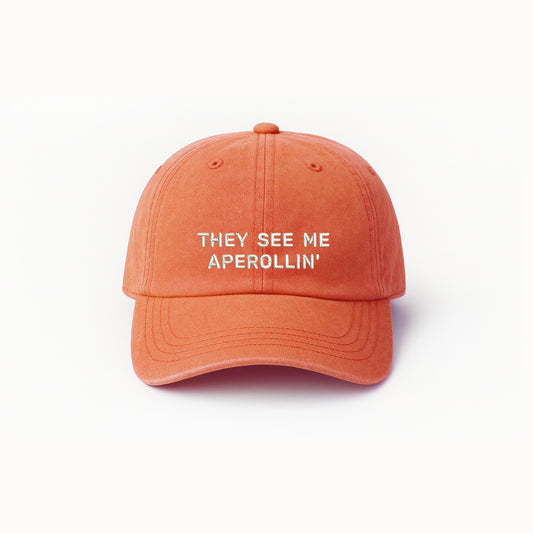 Personalized Orange Baseball Cap “They See Me Aperollin” Embroidered