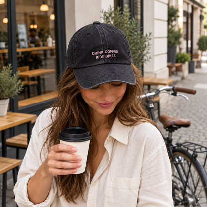 Personalisierte Vintage Black Cap "Drink Coffee Ride Bikes" HELLO TURCO