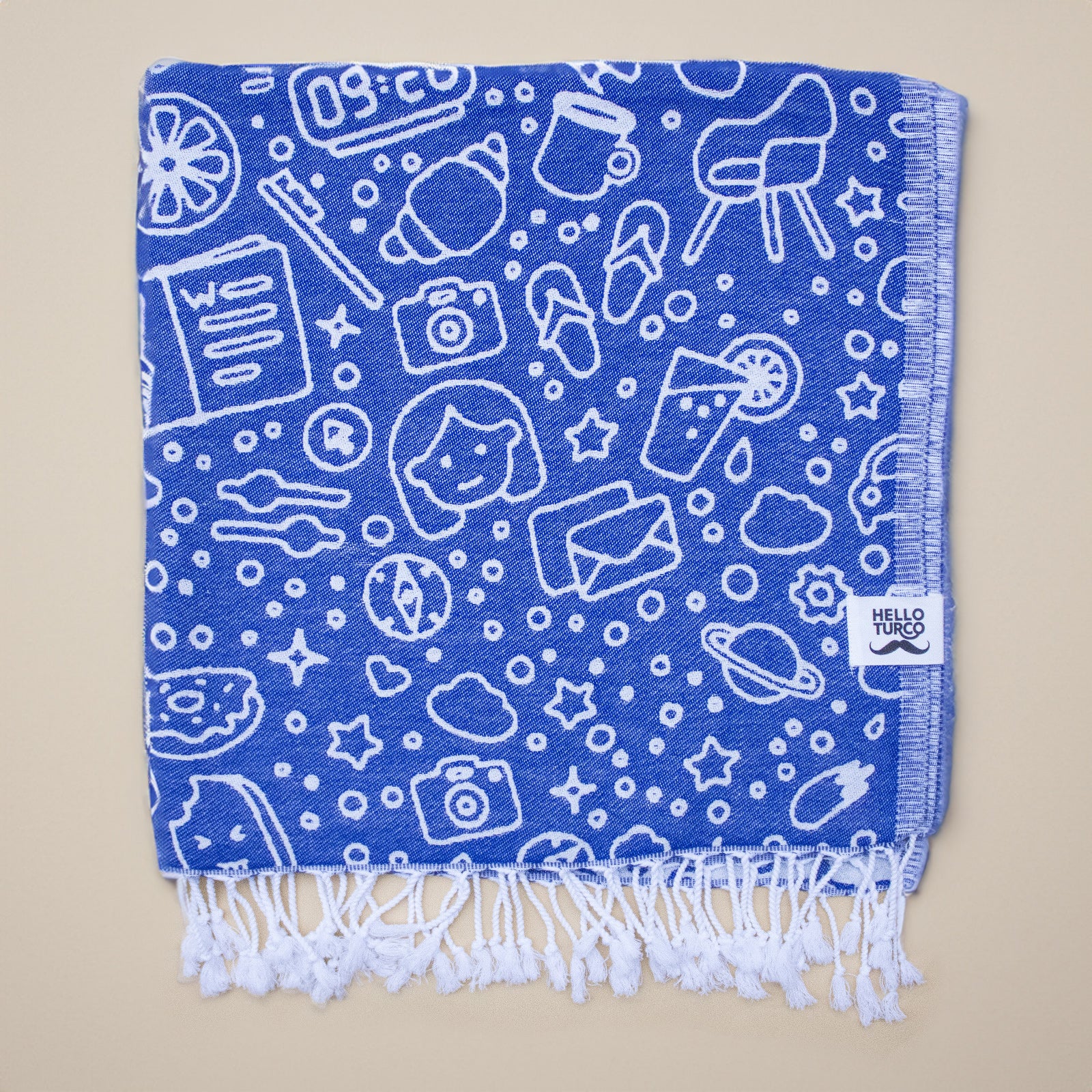 Doodle Blue-White Turkish Towel