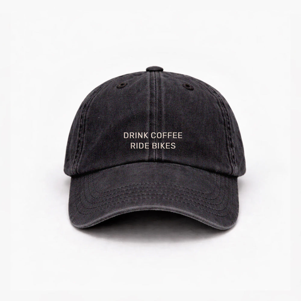 Personalized Vintage Black Cap "Drink Coffee Ride Bikes"