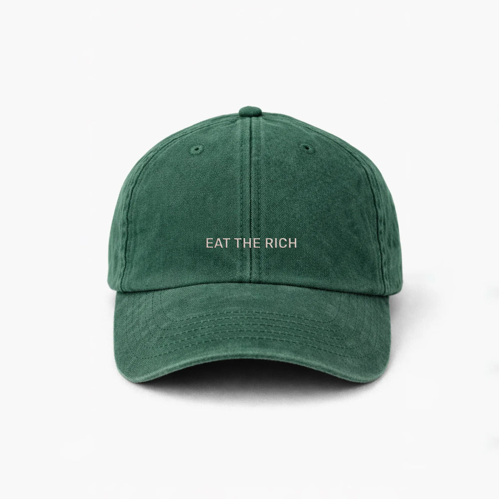 Personalized Vintage Forest Green Cap  "Eat The Rich"
