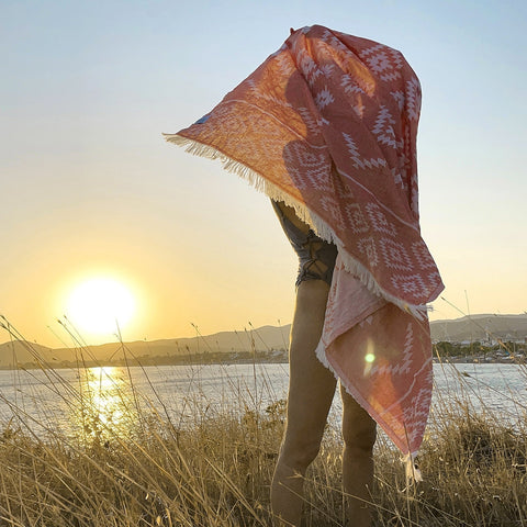 KILIM Orange - Handgewebtes Hamamtuch für den Strand & mehr