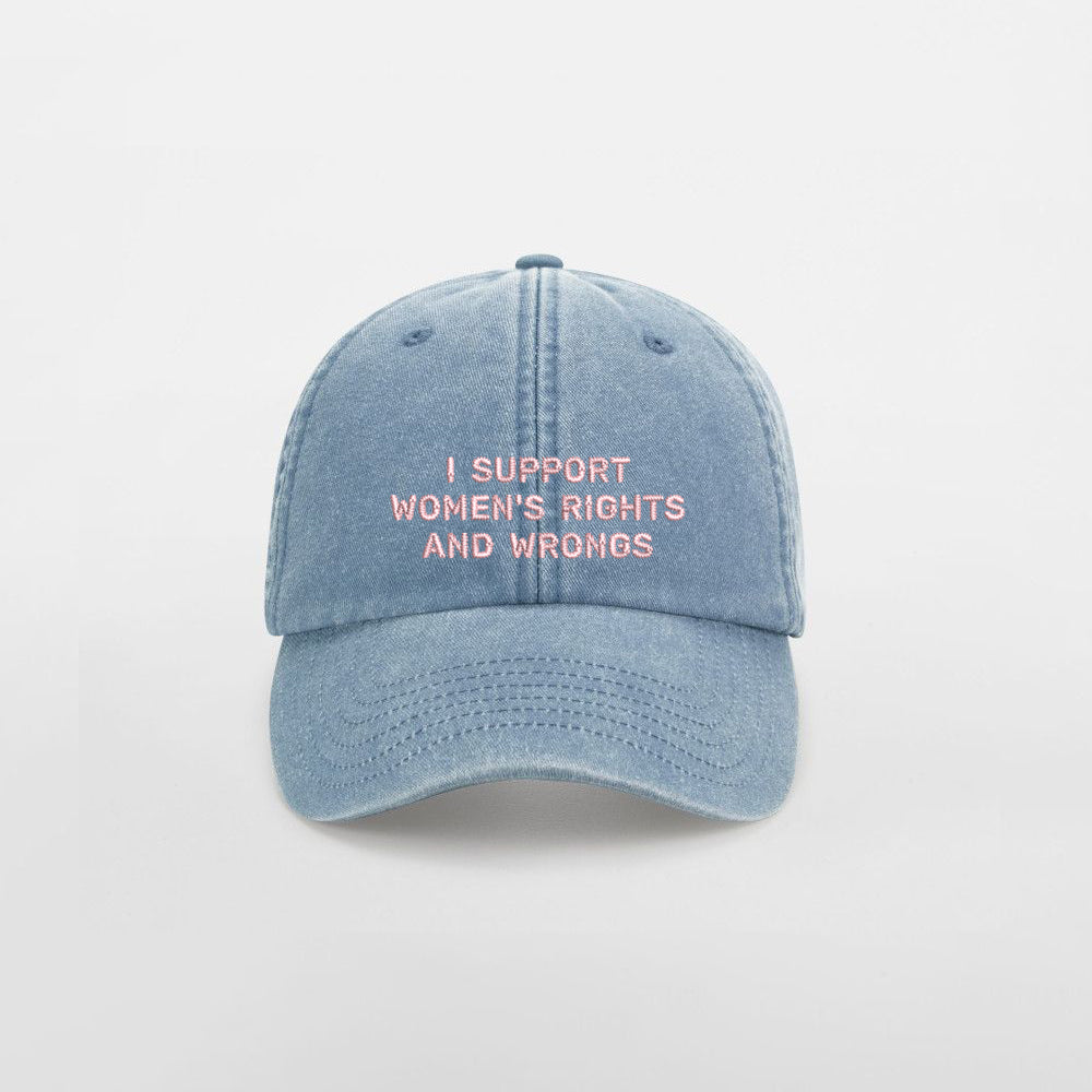 Personalized Vintage Light Denim Cap "I Support Women's Rights And Wrongs"