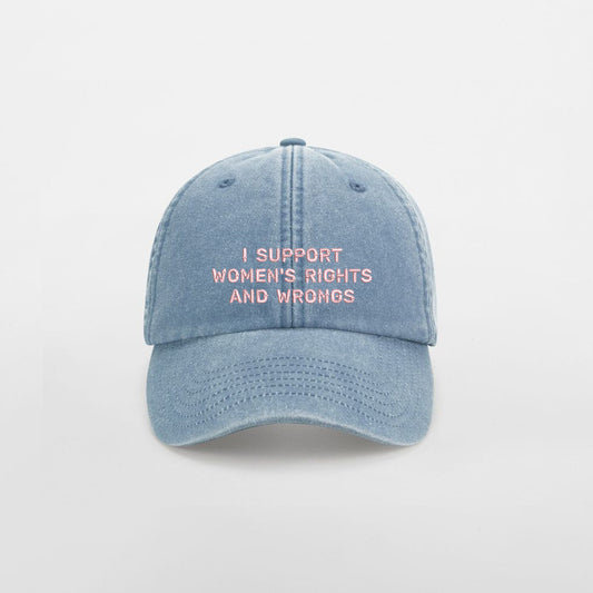 Personalisierte Vintage Light Denim Basecap "I Support Women's Rights And Wrongs"