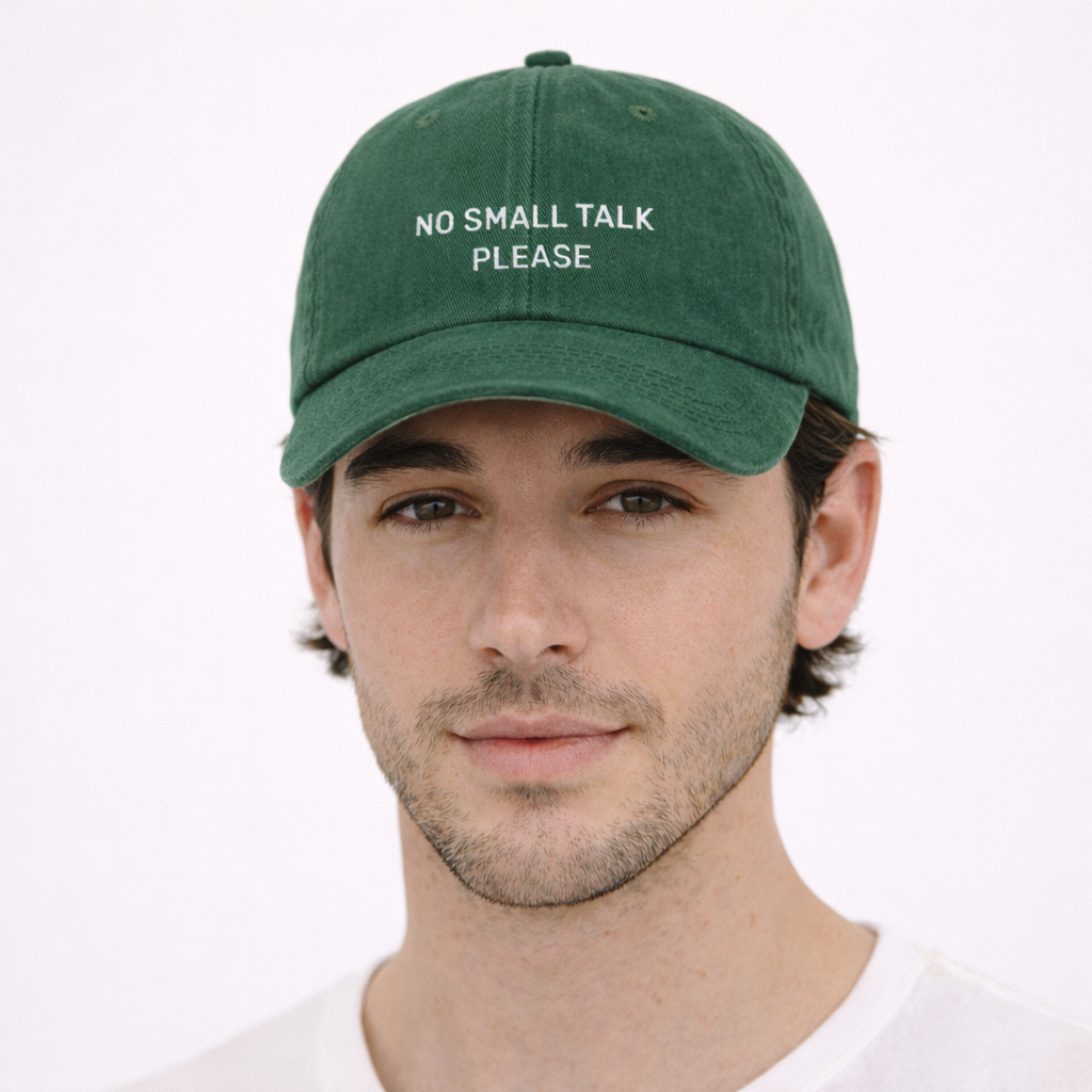 Personalisierte Vintage Forest Green Cap "No Small Talk Please" HELLO TURCO