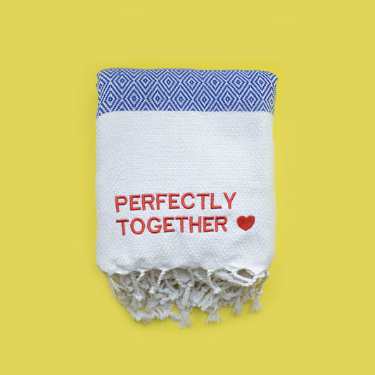 "PERFECTLY TOGETHER" - Embroidered Hammam Towel - Blue