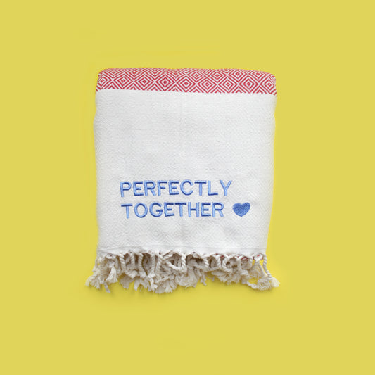 "PERFECTLY TOGETHER" - Embroidered Hammam Towel - Red